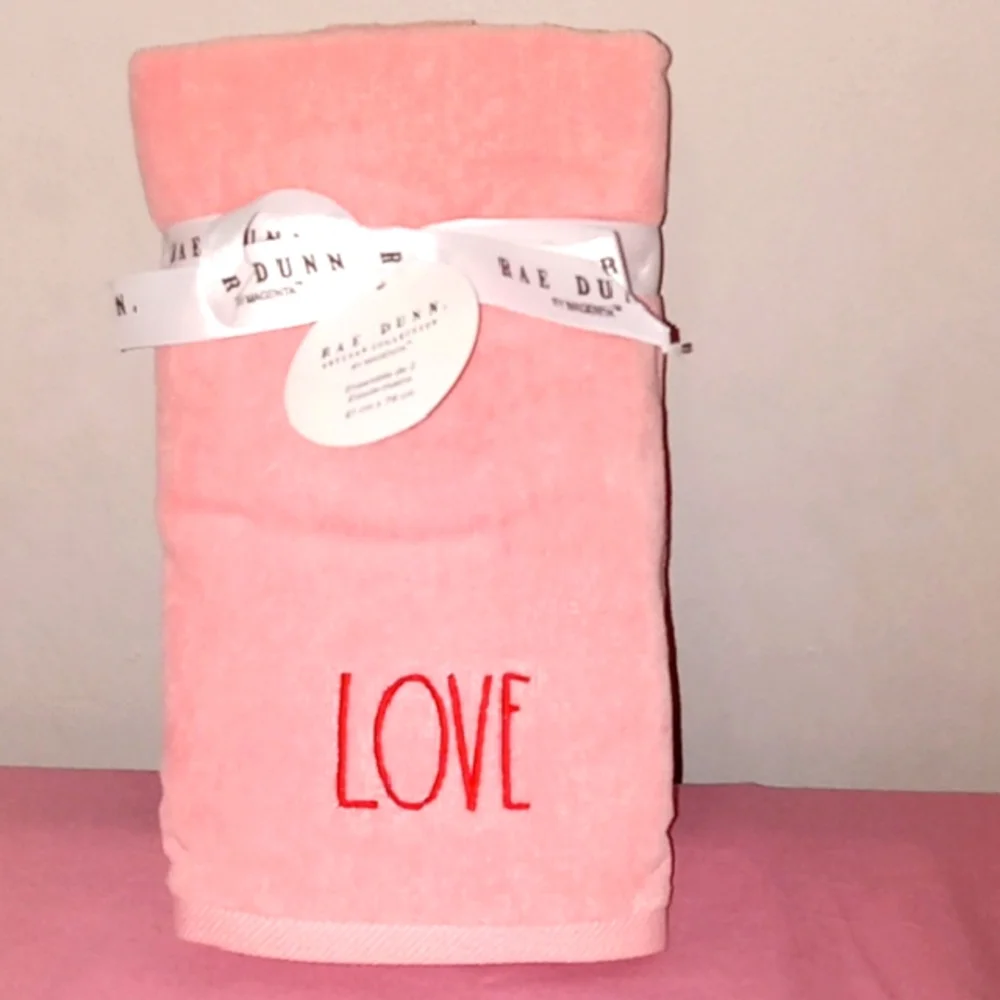 Rae Dunn Pink Towel with Love Embroidery